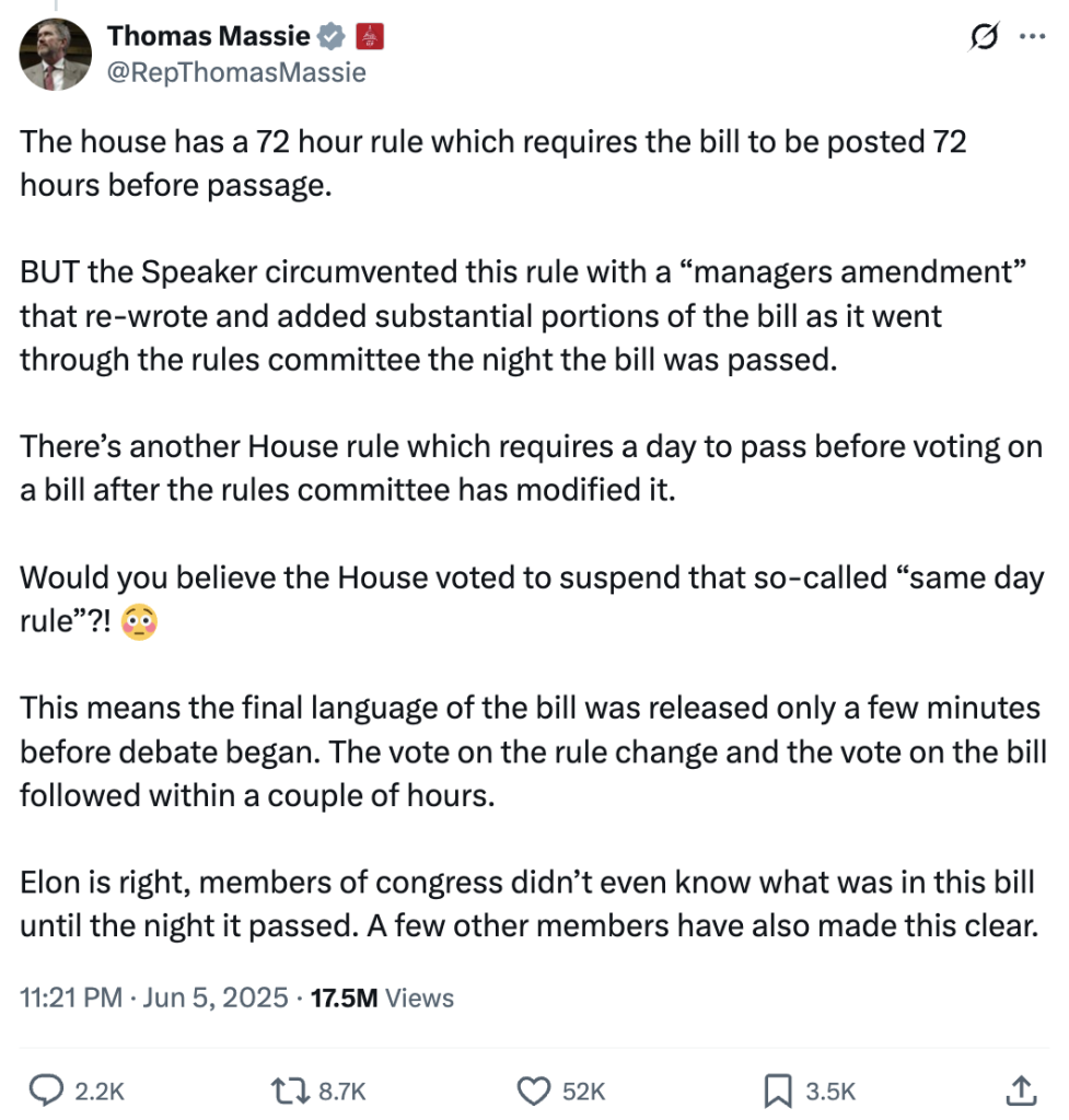 Thomas Massie: Elon Musk vs Donald Trump